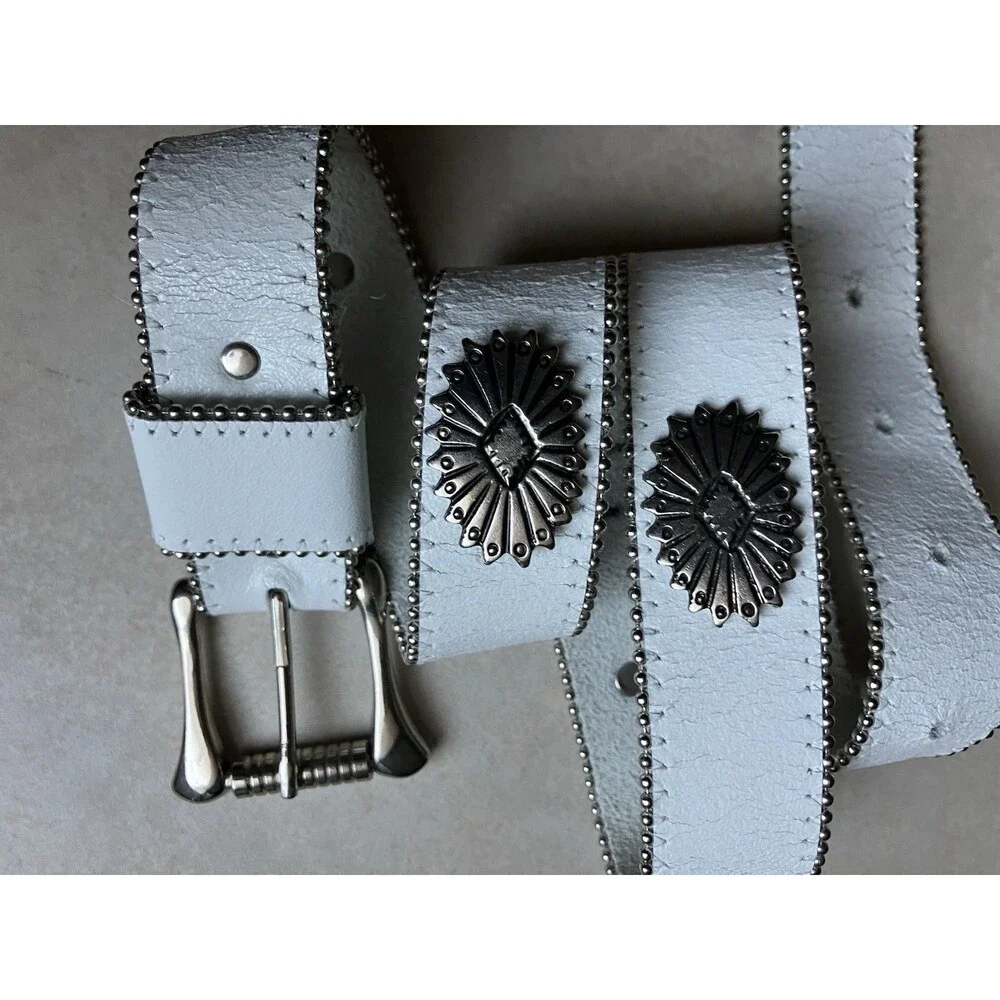Vintage USA Western Belt Concho White Leather Cowgirl Southwest Small